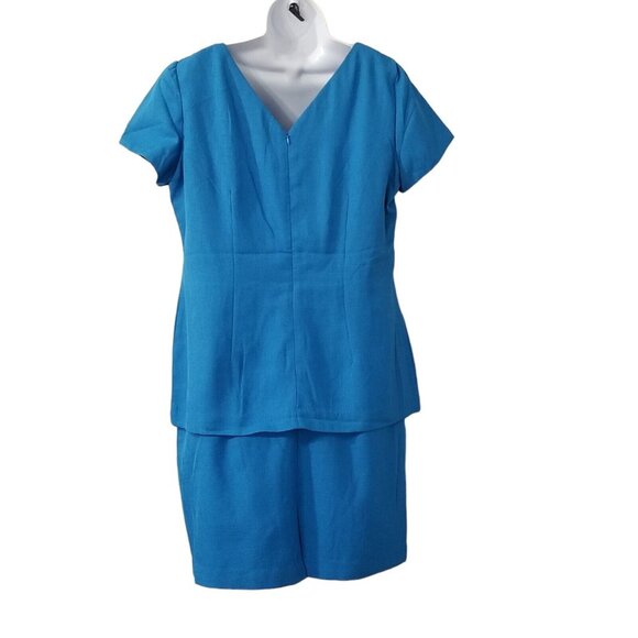 Virgo Vintage Womens Dress L Blue Embroidered Knee Length Slimming Short Sleeve - Picture 8 of 15